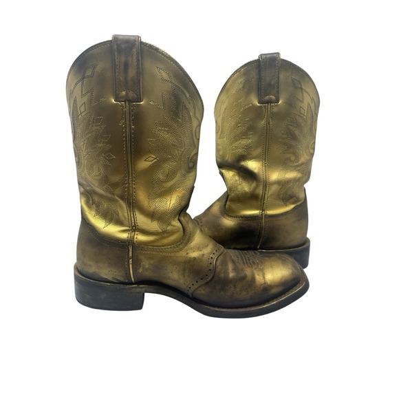 💰Ariat Metallic 👑Gold Cowboy Boots Y2K Grunge  Western Rodeo‎ Rave Festival 9e - Picture 10 of 11